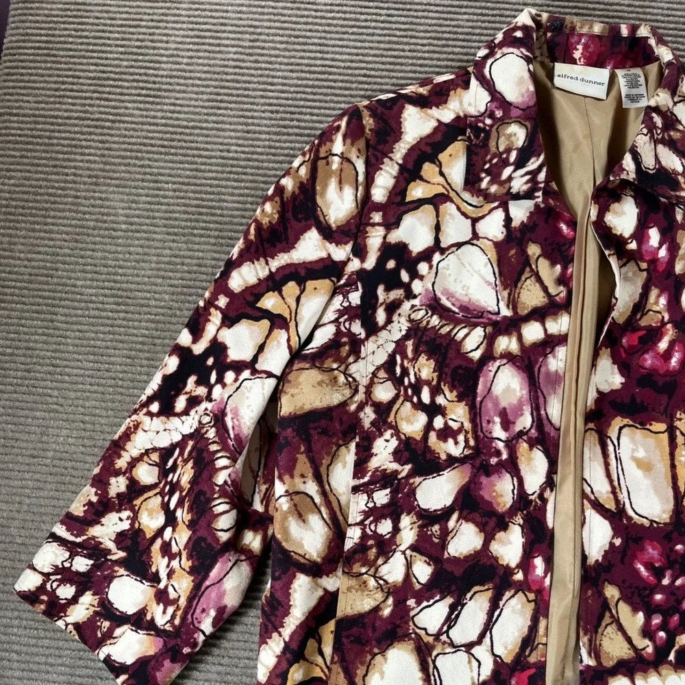 Alfred Dunner‎ Womens Size 12 Abstract Watercolor Open Front 3/4 Sleeve Jacket